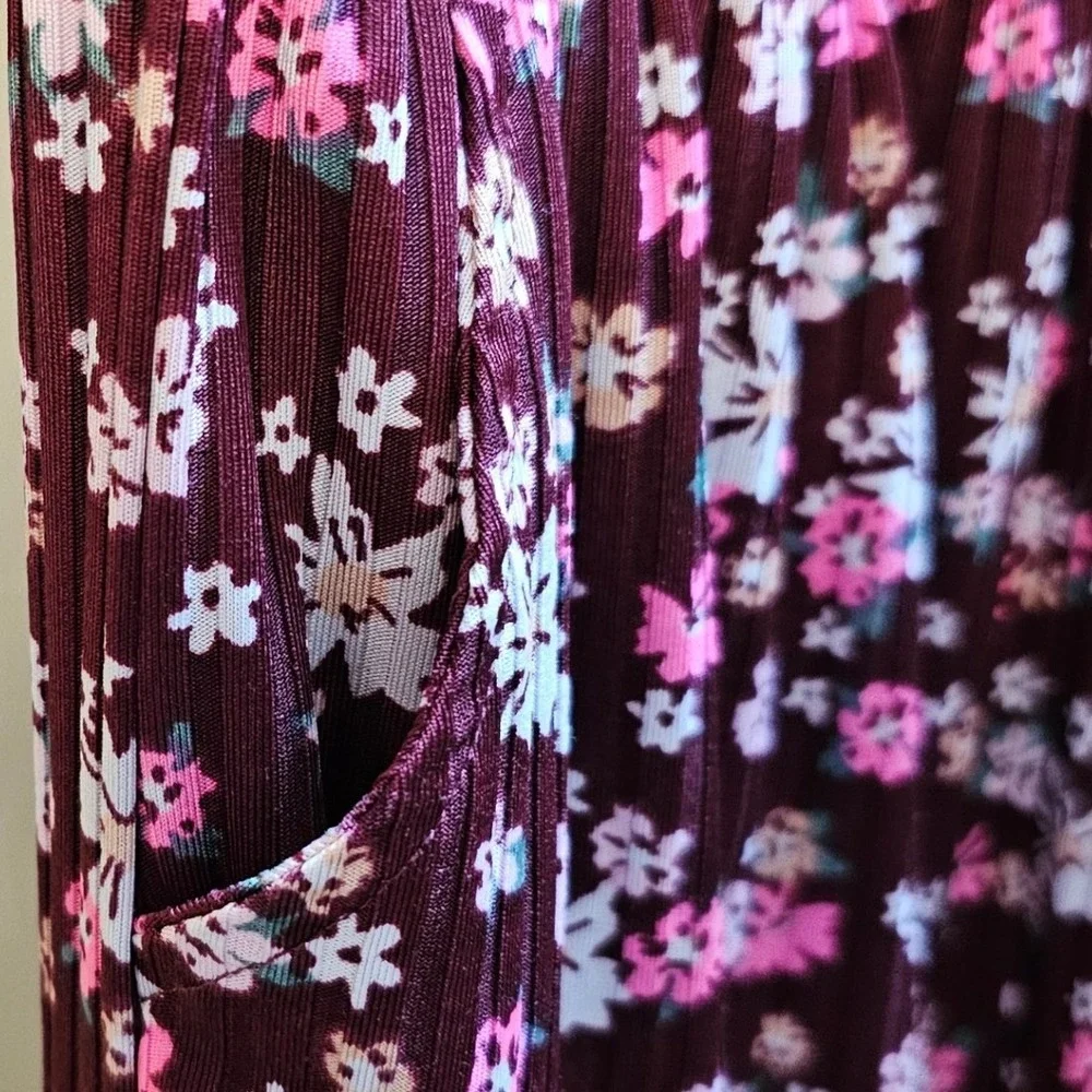 Justice Girls Floral Ribbed Jumpsuit Burgundy Maroon‎ Ruffle Wide Leg Size 12/14